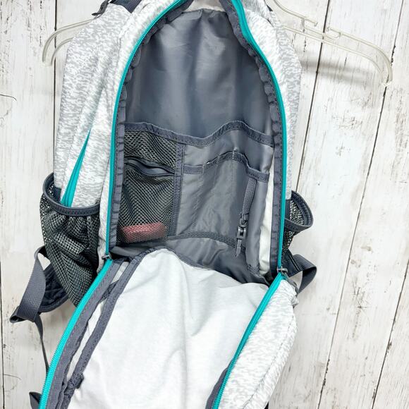 Adidas Backpack Unisex Gray Turquoise Purple Zip Mesh Pockets Travel School Work - Picture 2 of 4